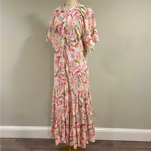 MISA Malena Los Angeles Floral Eyelet Embrodered Flutter Sleeve Midi Dress Sz S - Picture 6 of 12